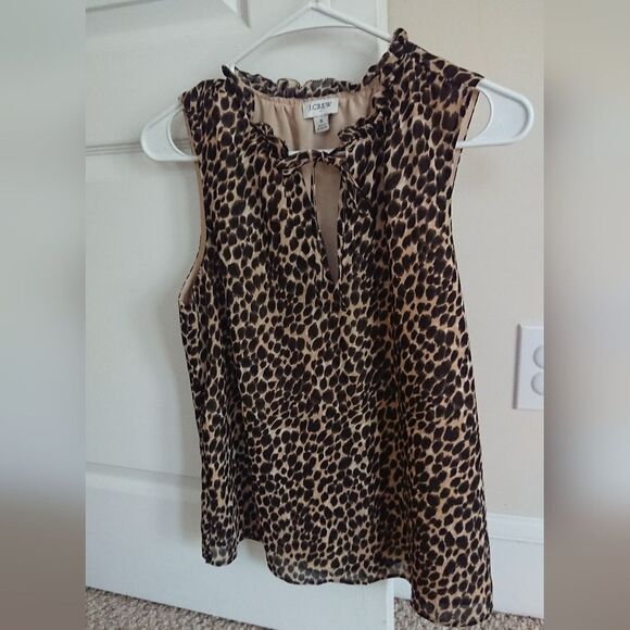 J. Crew factory Leopard ruffle tie-neck top size Small - Picture 1 of 10